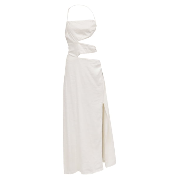 Pre-Owned Cult Gaia Cut-Out Side-Slit Halter Strap Maxi Dress in White Linen