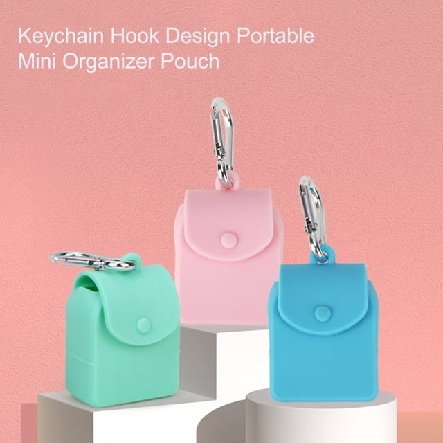 Bolsa de almacenamiento de temporada rosa de grado alimenticio, suave, colgante, a prueba de polvo, de silicona, diseño de gancho para llavero, mini organizador portátil, bolsa para accesorios del