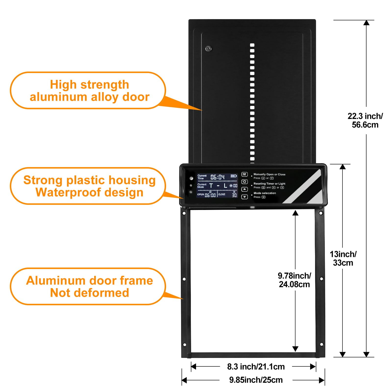 Automatic Chicken Coop Door Solar Powered, LCD Display Automatic Chicken Door with Timer & Light Sensor, Aluminum Alloy Chicken Door with Remote Control & 4 Modes Automatic Chicken Door Solar