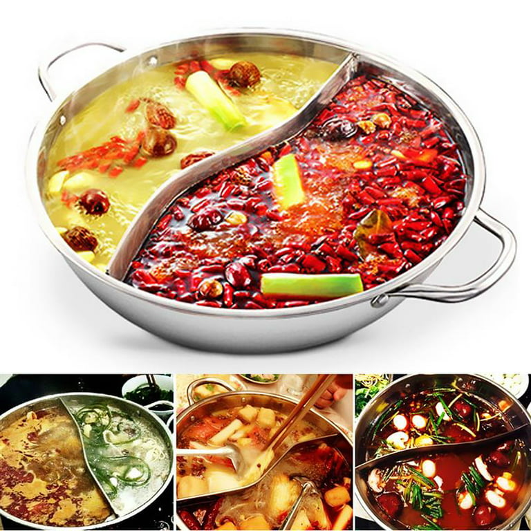 Dual Sided Soup Stockpot with Divider Kitchenware Cookware Cookware Cooking  Pot Hot Pot Pan for Electric Cooker Travel Home Restaurant Party 28cm