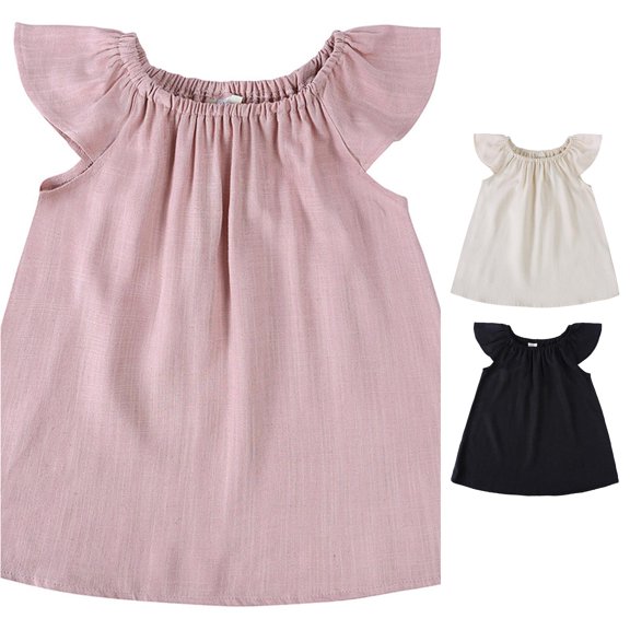 WhouRiu Girls Casual Solid Color Dresses Sleeveless Flutter Sleeve Crew Neck Dress Kids Comfortable Cute Everyday Sundress,4-5 Years