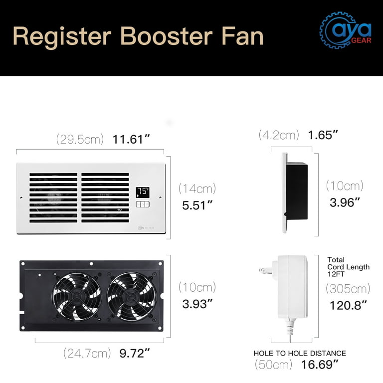 VEVOR Register Booster Fan, Quiet Vent Booster Fan Fits 4” x 12