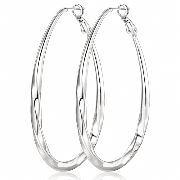 YEUOYEA Twisted Oval Hoop Earrings for Women, Silver Plated Large Big Hoops 36mm 54mm 65mm