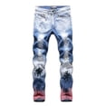 thumbnail image 1 of Jeans en Denim Imprimé Cocotier Élégant Rue Haute Couleur, 1 of 2