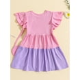 thumbnail image 3 of Wassery Kids Girls Sweet Princess A-line Dress 3T 4T 5T 6T 7T Littles Girl Summer Casual Dress Bow Sleeveless Crew Neck Contrast Color Patchwork Ruffles Party Dresses with Crossbody Bag, 3 of 8
