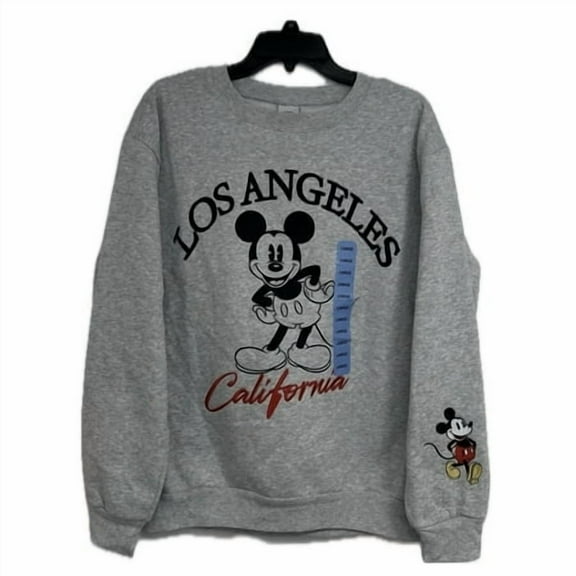 Mickey Mouse Womens Sweatshirt Fleece Los Angeles California Logo, Gray, Size Large