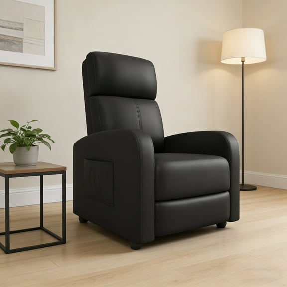 Garvee Push Back Recliner Chair in PU Leather Overstuffed with Lumbar Support for Home Theater & Living Room