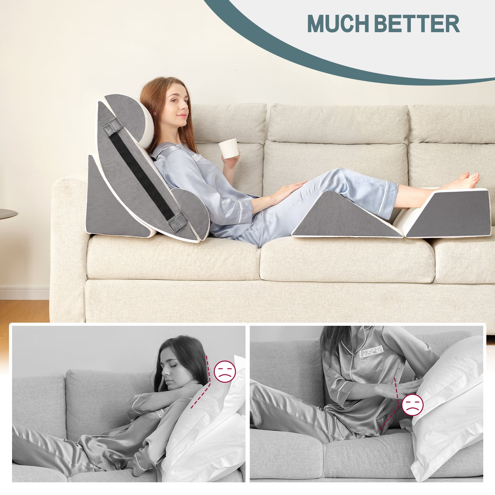6PCS Orthopedic Bed Wedge Pillow Set for Sleeping - Triangle Pillow Wedge for After Surgery Body Neck Back & Leg Pain Relief Acid Reflux GERD Snoring Relief Supportive Memory Foam mellow cloud pillow