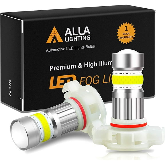 Alla Lighting 2800lm 5201 5202 LED Fog Lights Bulbs Xtreme Super Bright COB-72 SMD 12085 PS24W DRL Replacement, 6000K Xenon White
