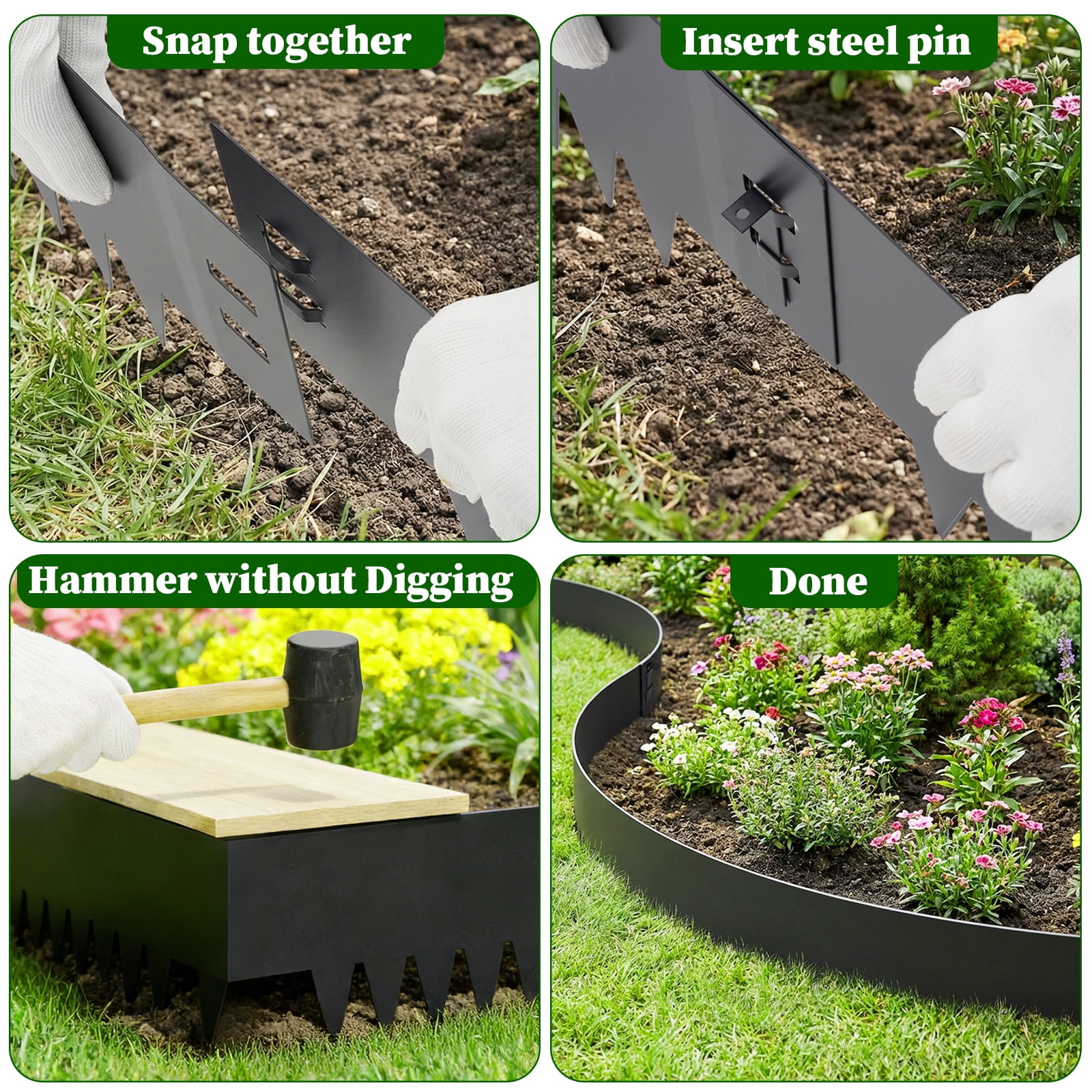 BSHAPPLUS® 8" Tall x 20 ft No Dig Galvanized Steel Landscape Edging, Metal Garden Edging Border,Bendable Lawn Edging with 6 Stakes,Flexible Lawn Strip for Flower Beds,Tree Rings,Lawn Yard and Pathway