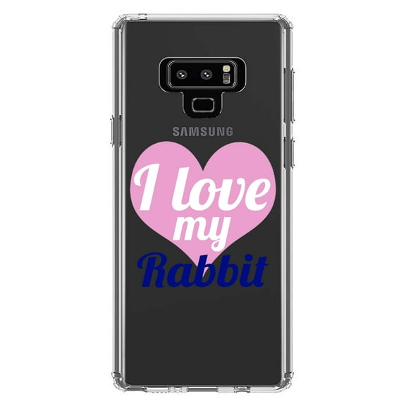 DistinctInk Clear Shockproof Hybrid Case for Samsung Galaxy Note 9 - TPU Bumper Acrylic Back Tempered Glass Screen Protector - I Love My Rabbit