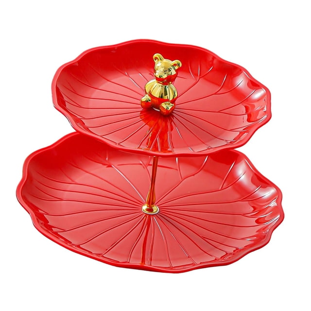 Soporte para cupcakes y postres, soporte para pasteles, centro de mesa, elegante soporte para cupcakes de 2 niveles Oso rojo con oro
