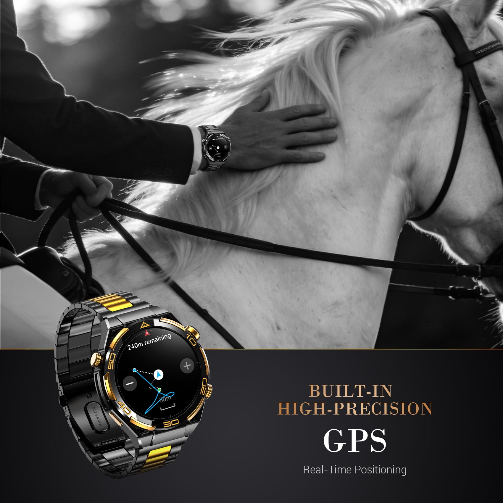 Blackview AMOLED GPS Smart Watch for Men, 1.43" HD Display Bluetooth Calling Smartwatch with Steel Band, Compass, Flashlight, 900mAh Battery, Outdoor Fitness Watch for Android iPhone(Black)
