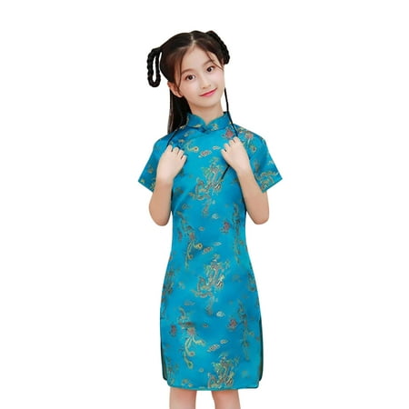 

Girls Dress Kids Children s Short Sleeve Tang Cheongsam Performance Style Fashion Cheongsam Summer Dress 7-8 Years