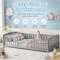 thumbnail image 4 of Miniyam Twin Kids Floor Bed with Guardrails, Pine Wood Montessori Bed Frame with Rounded Opening, Gray, 4 of 8