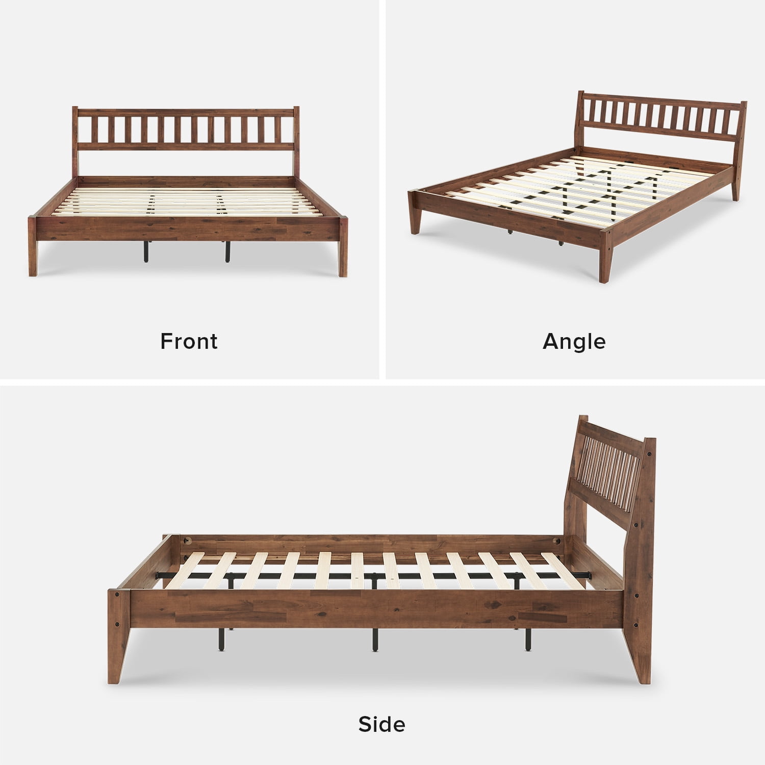Mopio Ted King Bed Frame with Headboard, Full Size Bed Frame, Mid Century Modern Acacia Solid Wood Platform Bed Frame, Wooden Bed Slats, No Box Spring Needed, Double Metal Bar Support, Walnut