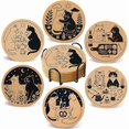 thumbnail image 1 of wonima02 Coasters for Drinks with Holder Set of 6, Cat Cork Coaster Absorbent for Office Desk Table Coasters Kitchen Decor House Warming Gifts for New Home Couples, Round 4", 1 of 1