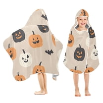 Yayeee Kids Hooded Towels Toddler Soft Absorbent Beach Bathing Wrap 50" x 23.5", Beige Halloween Pumpkin