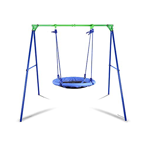 YACOOL 440lbs Swing Set with 40 Inch Saucer Tree Swing Heavy Duty A-Frame Metal Swing Stand and Adjustable Hanging Rope Strong UV Resistance Round Swing for Backyard Playground Park