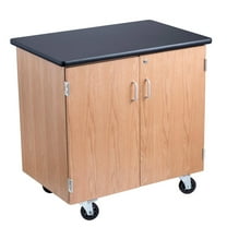 National Public Seating NPS® Mobile Science Cabinet With HPL Top, Black Top & Light Oak Frame