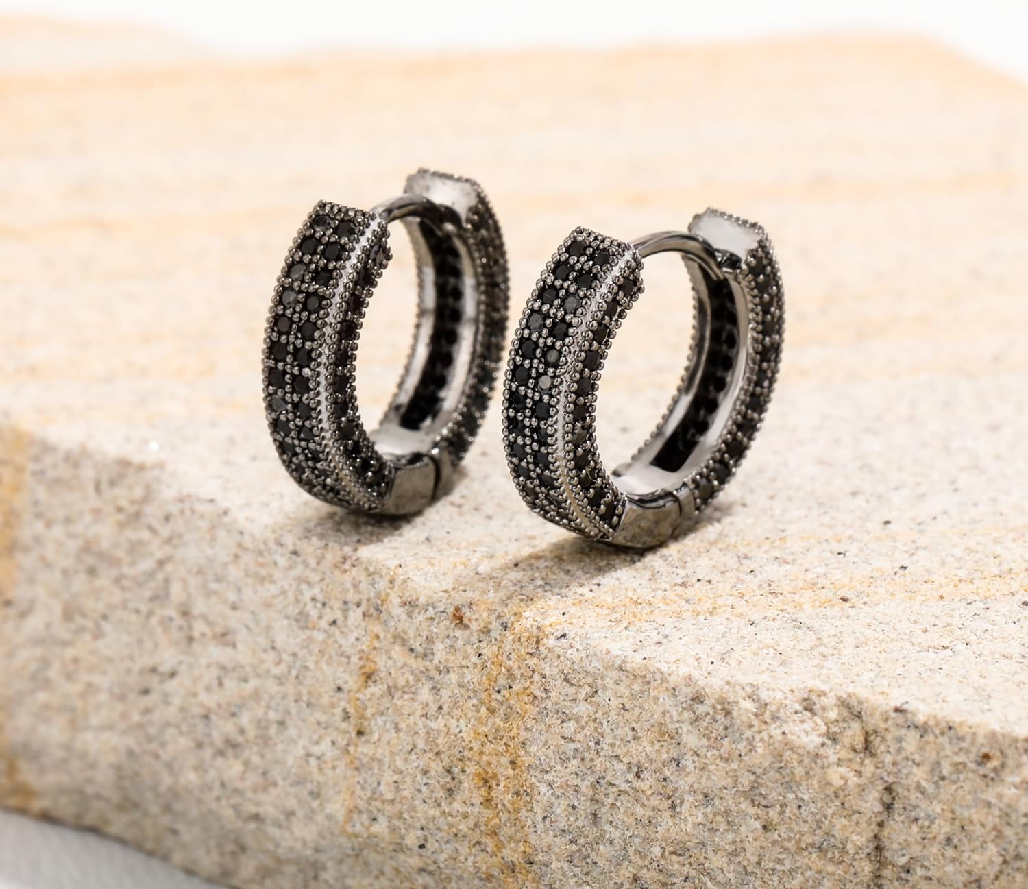 Leander Iced Out Hoop Earrings Cubic Zirconia Huggie Cartilage Cuff Hypoallergenic 14K Gold Plated Luxury Fashion Round Circle Earrings For Men Women