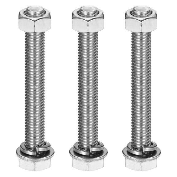 M10 x 80mm 304 Stainless Steel Hex Head Screws Bolts, Nuts, Flat & Lock Washers Assortment Kit, 3 Sets