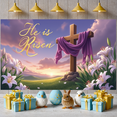 thumbnail image 5 of Pink Cherry Blossom Happy Easter Banner Bunny Ear Design Easter Backdrop Colorful Easter Eggs Themed Spring Easter Display for Easter Party Spring Celebration Photo Shoot, 5 of 9
