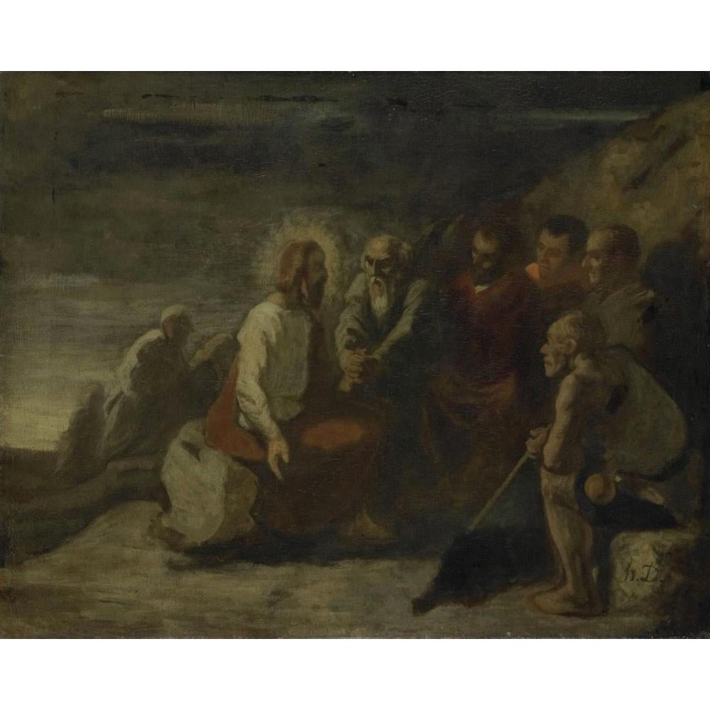 Honoré Daumier 14x12 Black Modern Framed Museum Art Print Titled - Christ and His Disciples (1830 - 1879)