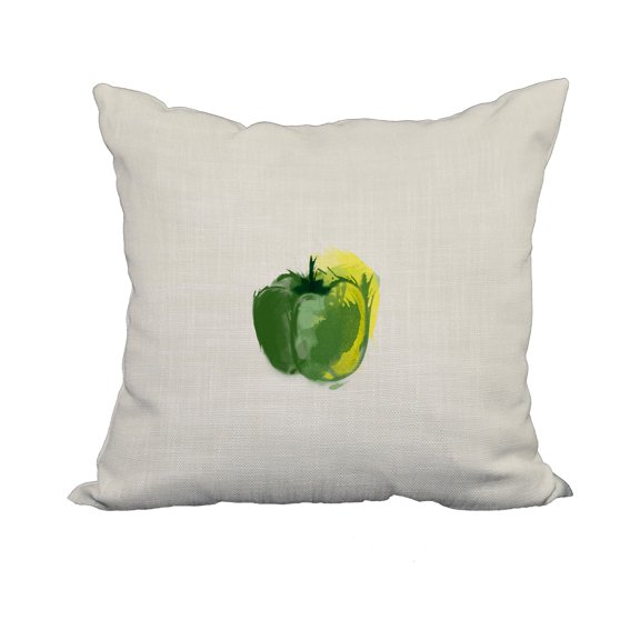 18 x 18 Inch Pepper Green Floral Print Decorative Polyester Throw Pillow with Linen Texture
