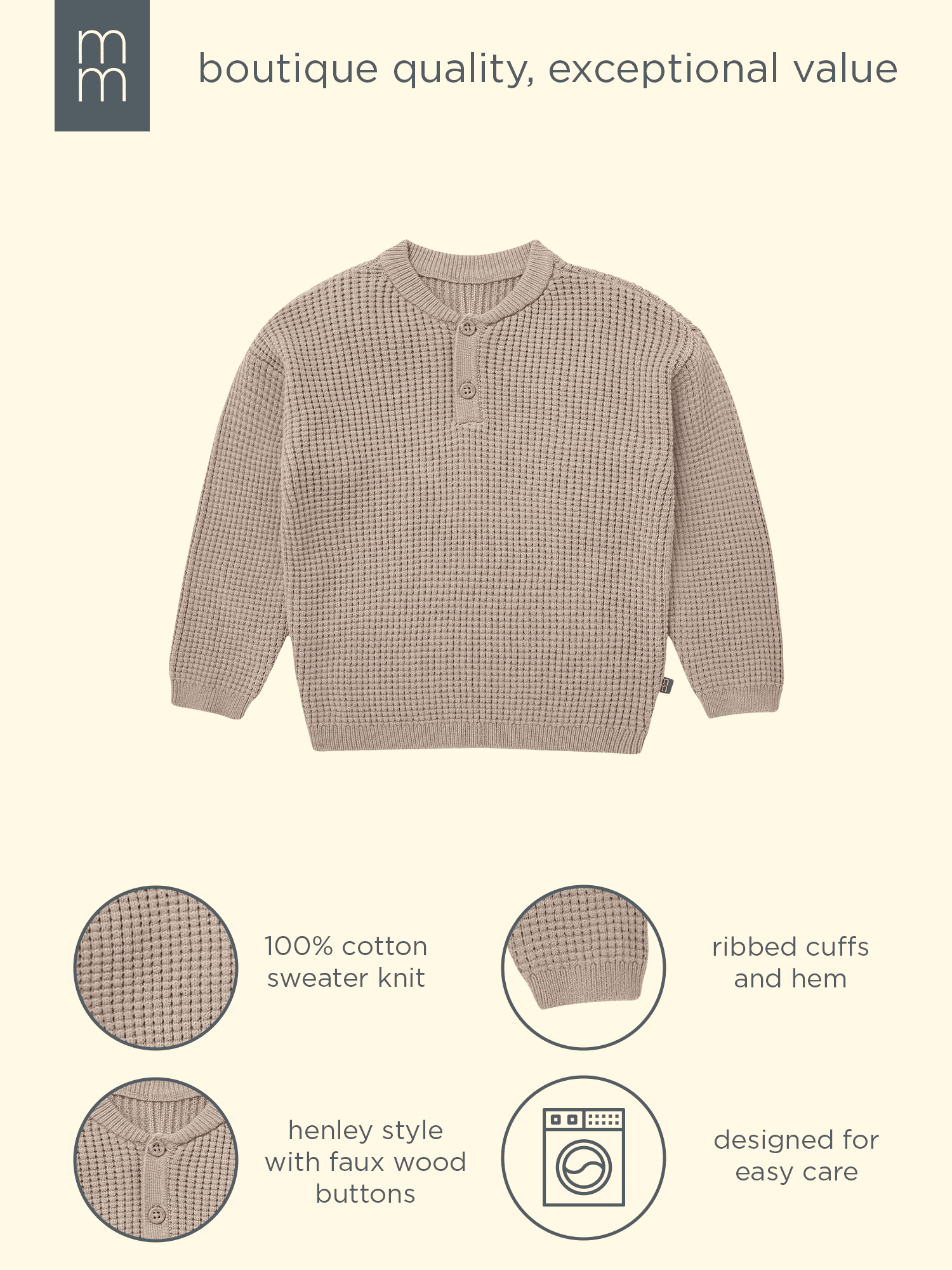 Modern Moments by Gerber Baby and Toddler Boy Waffle Henley Sweater, 0/3 Months - 5T
