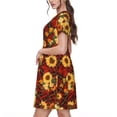 thumbnail image 2 of Balery Red Plaid Sunflower Vestidos sueltos de manga corta para mujer, vestidos de verano 2025, vestidos casuales de corte A con vuelo., 2 of 6