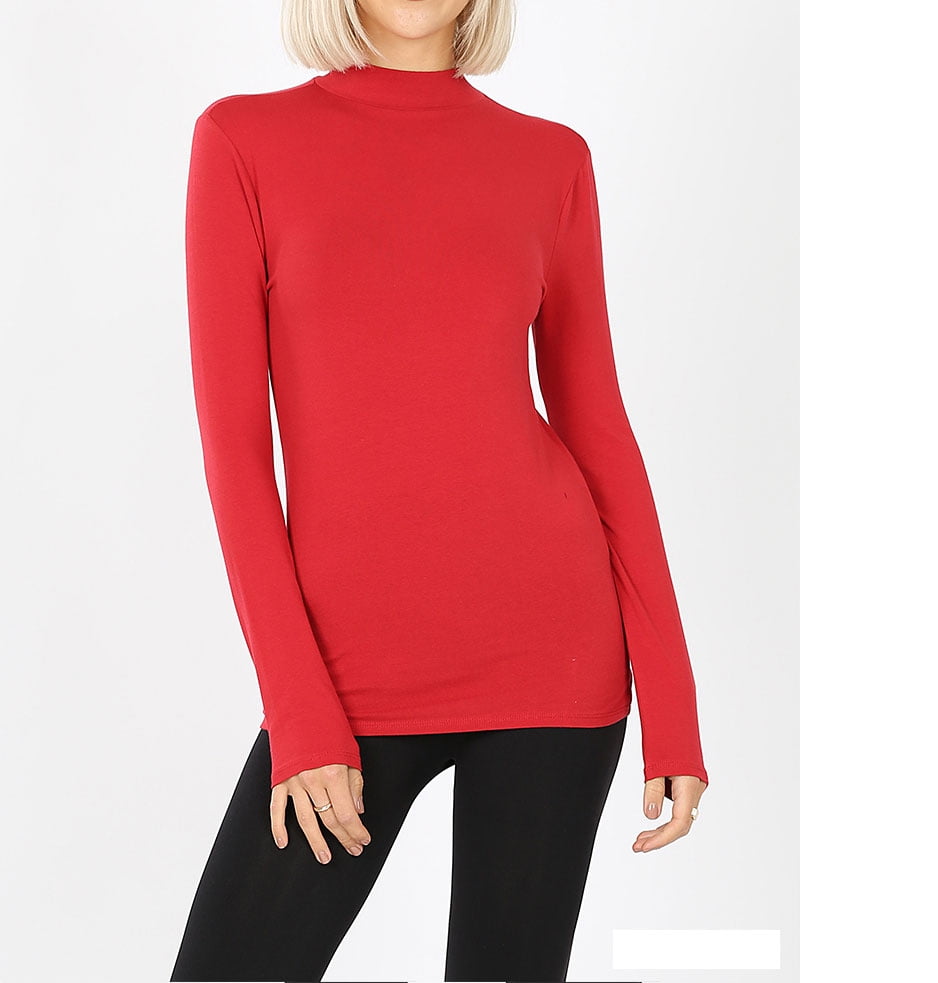 Download Zenana - Women's Mock Neck Long Sleeve Layering T-Shirt ...