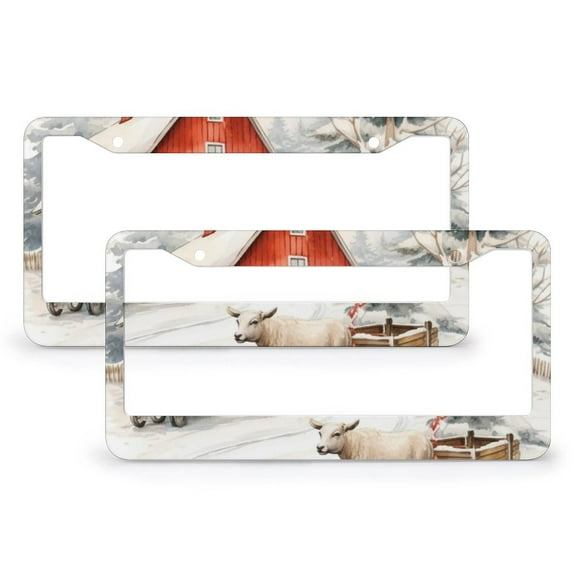 Farm Red American Farmhouse License Plate Frames 2 Pack Winter Holiday Customized Decor Car Tag for Men/Women 2 Hole Quality Aluminum Metal License Plate Frame