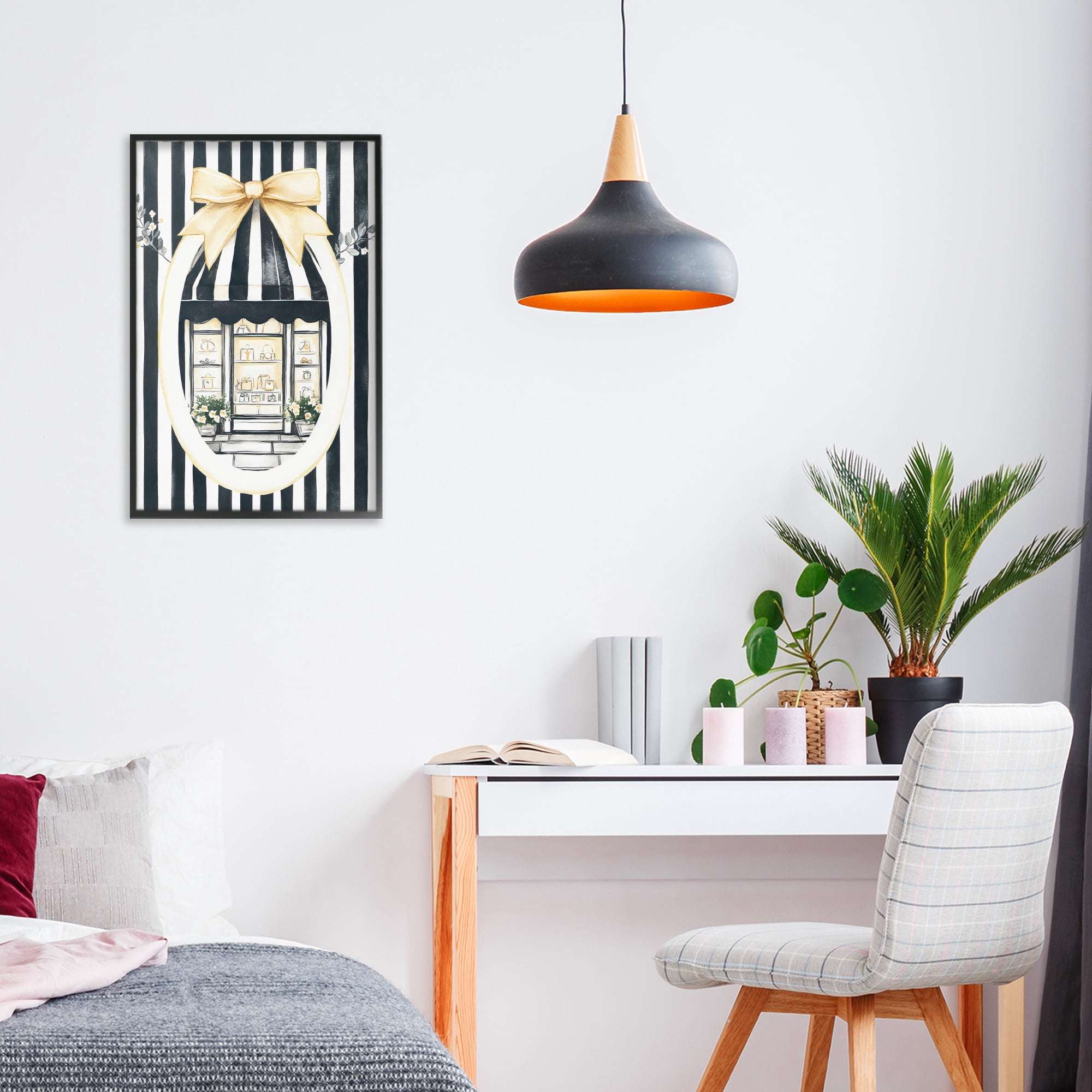 Stupell Industries Maison Striped Boutique Window Black Framed Giclee Art, design by Petal Prints Design