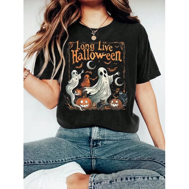 Halloween T-shirt - Women's Horror Movie Club Casual Round Neck Short Sleeve T-Shirt, Crying Ghost Face Graphic Tee