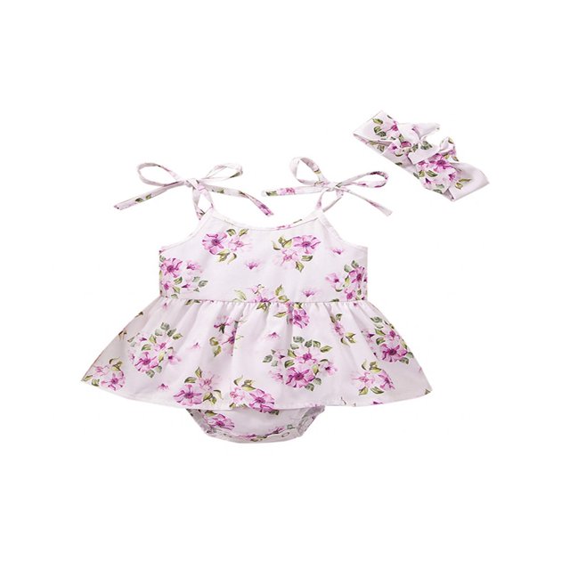 Barboteuse Robe Sans Manches à Bretelles Spaghetti avec Bandeau Violet 12-18 Mois