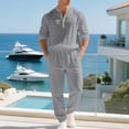 thumbnail image 6 of Men's Linen Casual Outfits Piece Solid Color Cuban Shirt and Pants Set Lightweight Beach Vacation Suit, 6 of 7