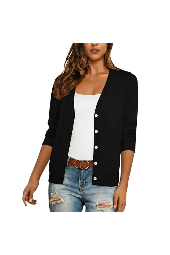 Fall Thin Cardigan for Women Solid Color Lightweight Long Sleeve Button Down Sweaters Shawl