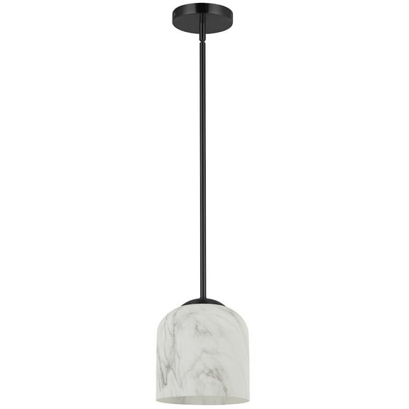 Dainolite 1 Light Pendant in Matte Black w/ Alabaster Glass