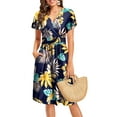 thumbnail image 4 of Maskion Women's Summer Ruffle Short Sleeve V-Neck Floral Short Party Dress with Pockets,M FP Yellow Leaf, 4 of 6