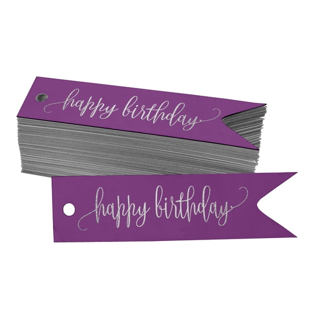 Inkdotpot Real Silver Foil Happy Birthday Tags Favor Hang Paper Tags 100 Pieces