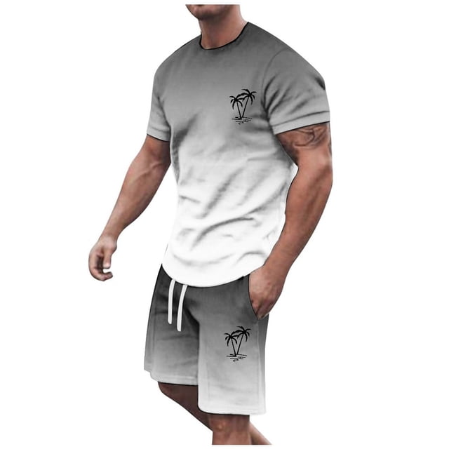 Costumes pour Hommes / Ensemble de Sport d'Été 2024 pour Hommes Grande Taille Manches Courtes Col Rond Décontracté Petit Imprimé Noix de Coco