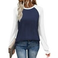 thumbnail image 3 of ZHYou Womens Raglan Sleeve Colorblock T-shirts,Long Sleeve Pullover Tops,Loose Fit Crewneck Basic Shirts,Navy,Size S, 3 of 9