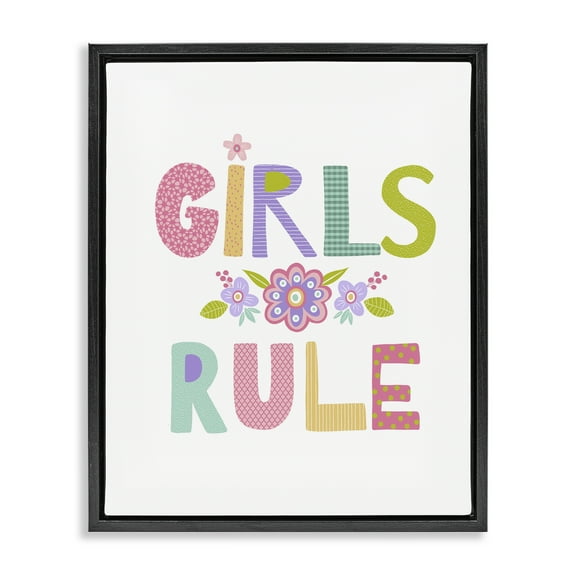 Stupell Industries Girls Rule with Flowers Botanical & Floral Painting Black Floater Framed Art Print Wall Art, 17 x 21
