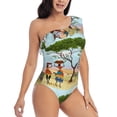 thumbnail image 3 of Salouo African Women Pattern One Shoulder Ruffled One Piece Swimsuit for Women V Neck Swimwear Tummy Control Bathing Suit-Medium, 3 of 6