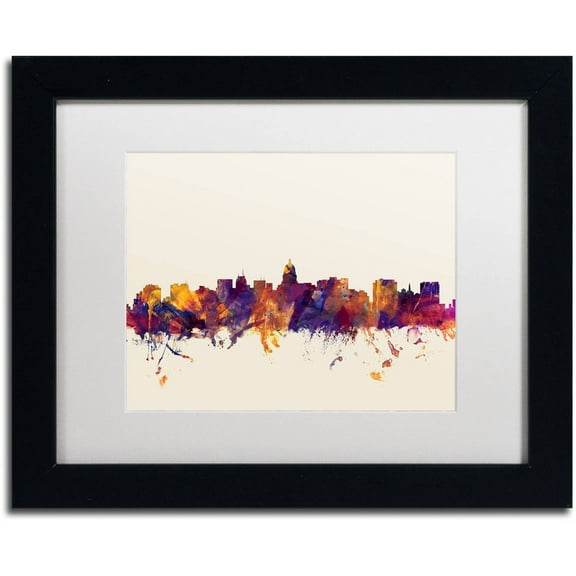 Trademark Fine Art "Madison Wisconsin Skyline" Canvas Art by Michael Tompsett, White Matte, Black Frame