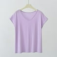 thumbnail image 2 of JUUYY V-Neck Summer T Shirts for Women Modal Solid Slim-Fit Short Sleeve Tops Casual Tee for Women Purple L, 2 of 6