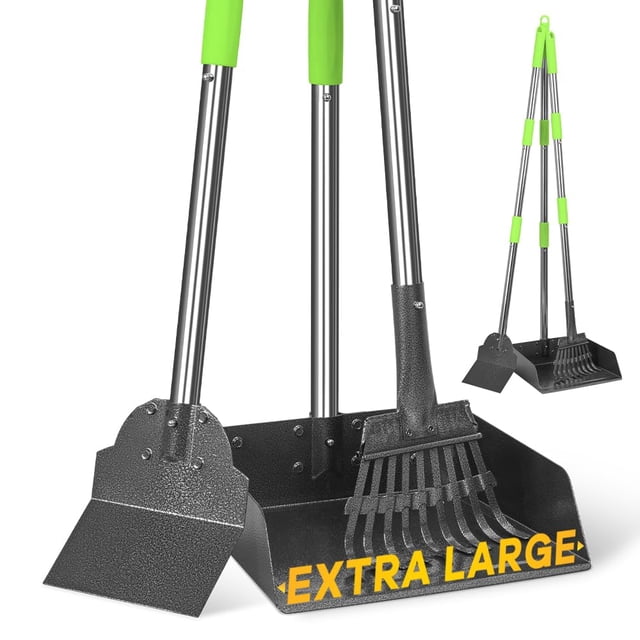Pooper Scooper TOOGE, más grande, para perros, con bandeja metálica de mango largo