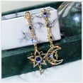 thumbnail image 4 of Long Five Pointed Star Moon Silver Needle Asymmetric Earrings, 4 of 9