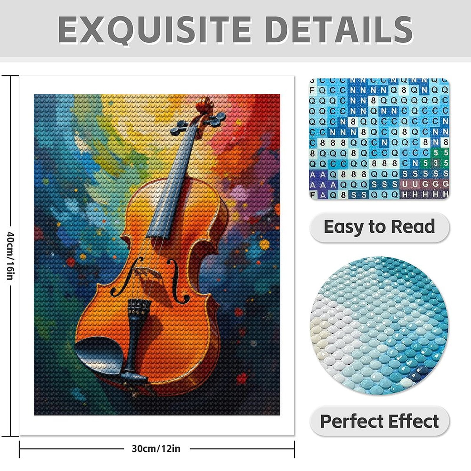 Diamond Art Kit for Adults, Vibrant Violin Abstract Canvas Art Diamond Painting for Adults Beginners, DIY Diamond Art Painting Kits, 5D Diamond Painting Crafts for Home Decor 12x16 Frameless